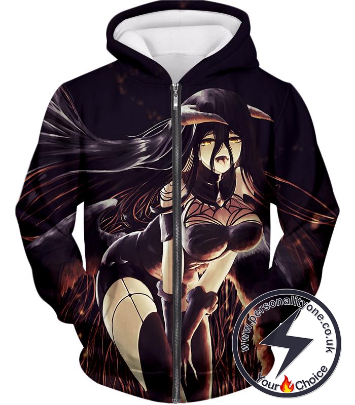 Overlord Super Sexy Albedo the White Devil Anime Graphic Action Promo Zip Up Hoodie